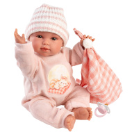 Llorens: Olivia, 38 cm jočeča punčka z karirano odejo