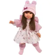 Llorens: Sara 35 cm velika punčka v rožnatem krilu z rožami