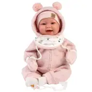Llorens: Tala Sonrisas 44 cm novorojenček z zvokom v roza kombinezonu