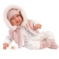Llorens: Tina 44 cm novorojenček v roza jopiču s kapuco