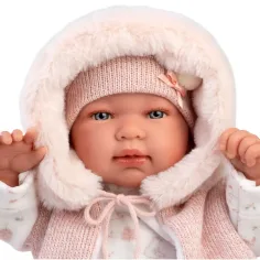Llorens: Tina 44 cm novorojenček v roza jopiču s kapuco slika 3