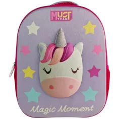 Luna: Must Team 3D zaobljen nahrbtnik za vrtec s potiskom samoroga 26×10×32 cm