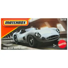 Matchbox: 1956 Aston Martin DBR1, siv avtomobilček v papirnati škatli 1/64 – Mattel