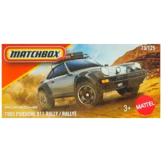 Matchbox: 1985 Porsche 911 Rally siv avtomobilček v kartonski škatli 1/64 – Mattel