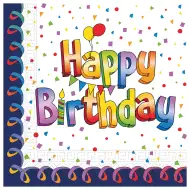 Mavrične rojstnodnevne papirnate serviete z napisom "Vse najboljše", paket 20 kosov.