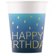Modri papirnati kozarci z napisom "Happy Birthday", set 8 kosov, 200 ml