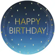 Modri papirnati krožniki z napisom "Happy Birthday", set 8 kosov, 23 cm