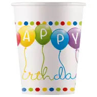 Papirnati kozarčki s pisanimi baloni in napisom "Happy Birthday" 200 ml, set 8 kosov