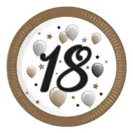 Papirnati krožniki z napisom "18" 8 kosov, 23 cm