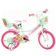 Paw Patrol Skye 14” otroško kolo s košarico in sedežem za punčko v roza-menta zeleni barvi – Dino Bikes kolo