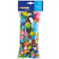 PlayBox: Barvni set 100 kosov pompomov v različnih velikostih.