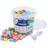 PlayBox: Pastelni leseni biseri set 250 g različnih oblik in velikosti