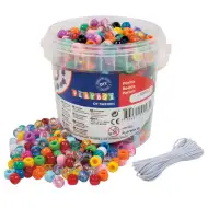 PlayBox: Poni barvne in prozorne perle v vedru, 1000 kosov, z 5m vrvico