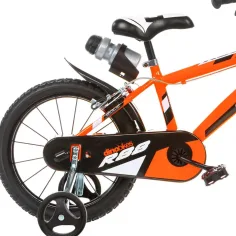 R88 otroško kolo 14” s držalom za bidon in pomožnimi kolesci v oranžno-črni barvi – Dino Bikes kolo slika 4