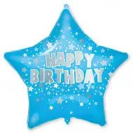 Rojstnodarski folija balon – Modra zvezdasta z napisom "Happy Birthday" 46 cm