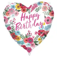 Rojstnodarski folija balon – z napisom „Happy Birthday”, v obliki srca, z rožnatim vzorcem, 46 cm