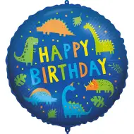 Rojstnodarski folija balon – z napisom "Happy Birthday", z motivom dinozavrov, 46 cm