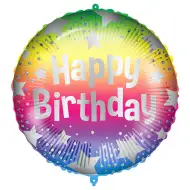 Rojstnodarski folija balon – z napisom "Happy Birthday", z vzorcem mavričnih zvezd, 46 cm