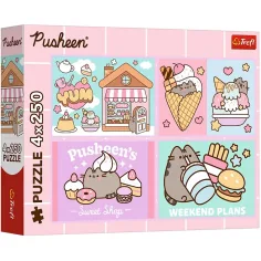 Spoznajte muco Pusheen - 4 x 250-delne sestavljanke - Trefl