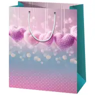 Srednje velika darilna vrečka s kvačkanimi srčki 18x10x23cm