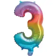 Številni folija baloni v kovinski mavrični barvi – številka 3, 34 cm