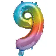 Številni folija baloni v kovinskih mavričnih barvah – številka 9, 34 cm