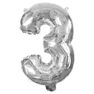 Številni folija baloni v srebrni barvi – številka 3, 32 cm