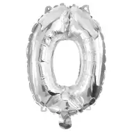 Številni folijski baloni v srebrni barvi – številka 0, 32 cm