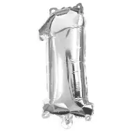 Številni folijski baloni v srebrni barvi – številka 1, 32 cm