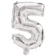 Številni folijski baloni v srebrni barvi – številka 5, 86 cm