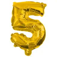 Številni folijski baloni v zlati barvi – številka 5, 86 cm