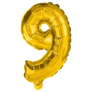 Številni folijski baloni v zlati barvi – številka 9, 86 cm