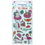 The Littlies: Čudoviti Samorogi 3D napihnjeni komplet nalepk na listu velikosti 10x22 cm