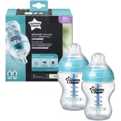 Tommee Tippee: Napredni proti kolikam turkizni otroški steklenički, set 2 kosov, 260 ml (0 mesecev+)