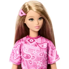 Barbie: Fashionista Prijateljice stilna modna punčka v roza obleki s vzorcem šalov - Mattel slika 3