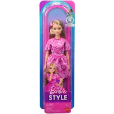 Barbie: Fashionista Prijateljice stilna modna punčka v roza obleki s vzorcem šalov - Mattel