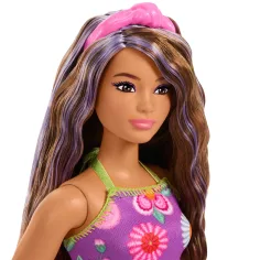Barbie: Fashionista Prijateljice z cvetličnimi oblekami in vijoličnimi prameni – Mattel slika 3