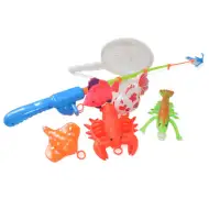 Barvita ribiška igrača z ribami, raki in 47 cm dolgo ribiško palico