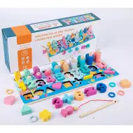 Barvna lesena igrača za razvijanje spretnosti 6-v-1 s številkami in oblikami