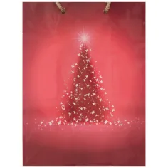 Darilna torba rdeče barve z vzorcem božičnega drevesa 17,5x22,5x9,5cm
