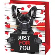 Darilna vrečka normalnih mer 11x6x15cm s pasjim motivom in napisom Just for You