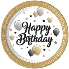Eleganten rojstnodni papirnati krožnik z napisom „Happy Birthday” 8 kosov