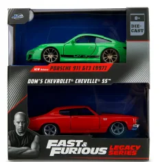 Fast & Furious Legacy Series – Dom Chevrolet Chevelle SS in Porsche 911 GT3 (997) kovinski avtomobilski model set - Jada Toys