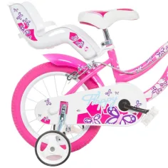 Flappy 14” otroško kolo s košarico in sedežem za lutko v roza-beli barvi – Dino Bikes kolo slika 2