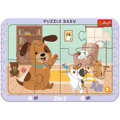 Hišne živali v dnevni sobi 2 v 1 okvirni otroški puzzle - Trefl