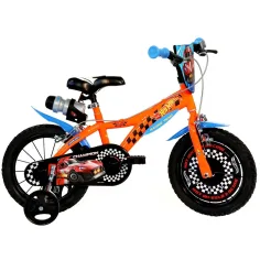 Hot Wheels 16” otroška kolesa s nosilcem za bidon in stranskimi kolesi v oranžno-črni barvi – Dino Bikes kolo