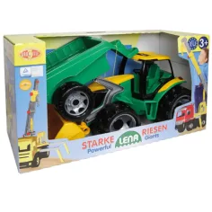LENA: Velikanski traktor s sprednjim nakladalnikom in prikolico zeleno/rumene barve 108cm slika 2