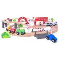 Lesena železniška proga z lokomotivo na baterijo 60-delni komplet - Woodyland