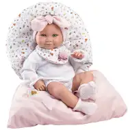 Llorens: 38 cm velika lutka novorojenke z roza spalno vrečo