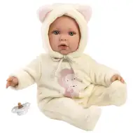 Llorens: Lutka Julia v pajacu z medvedjimi ušesi in z dudo 42 cm